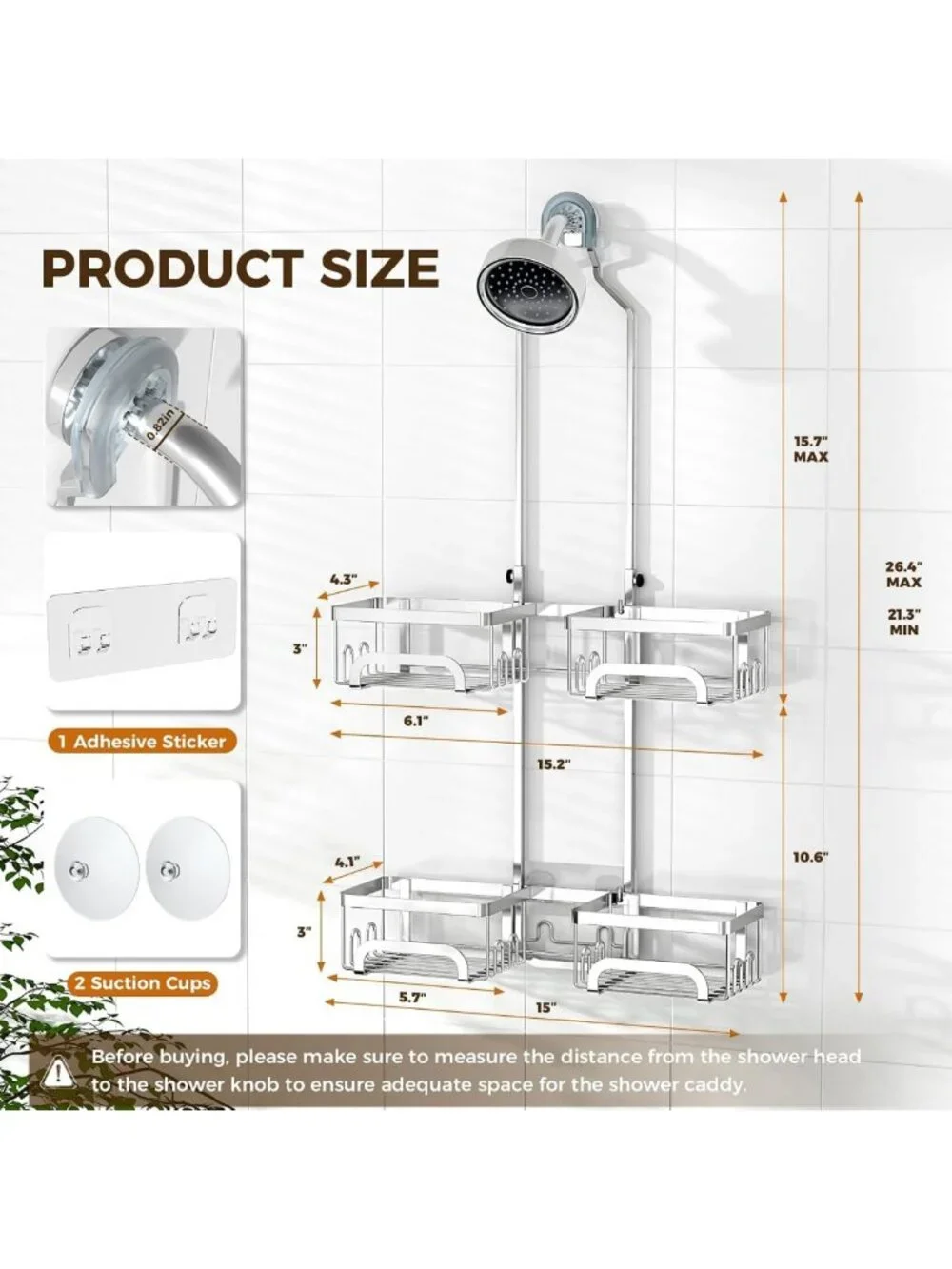 Hanging Split Shower Caddy for Handheld Showerheads - Silver Storage Organizer